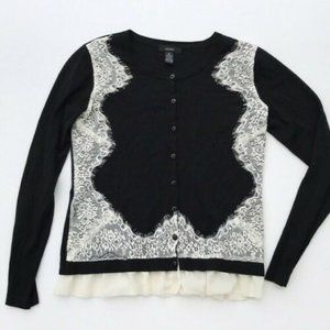 Women's Alfani ruffle white lace black cardigan sweater